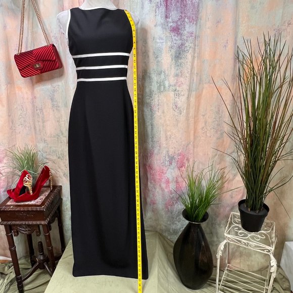 VTG๐Papell Boutique Timeless Sheath Black & White Dress with long Slit - Picture 6 of 15